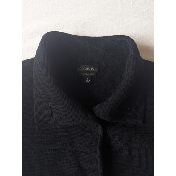 Talbots Sweater Womens Small Merino Wool Cardigan Black Button‎ Up Pockets Soft - Picture 3 of 9